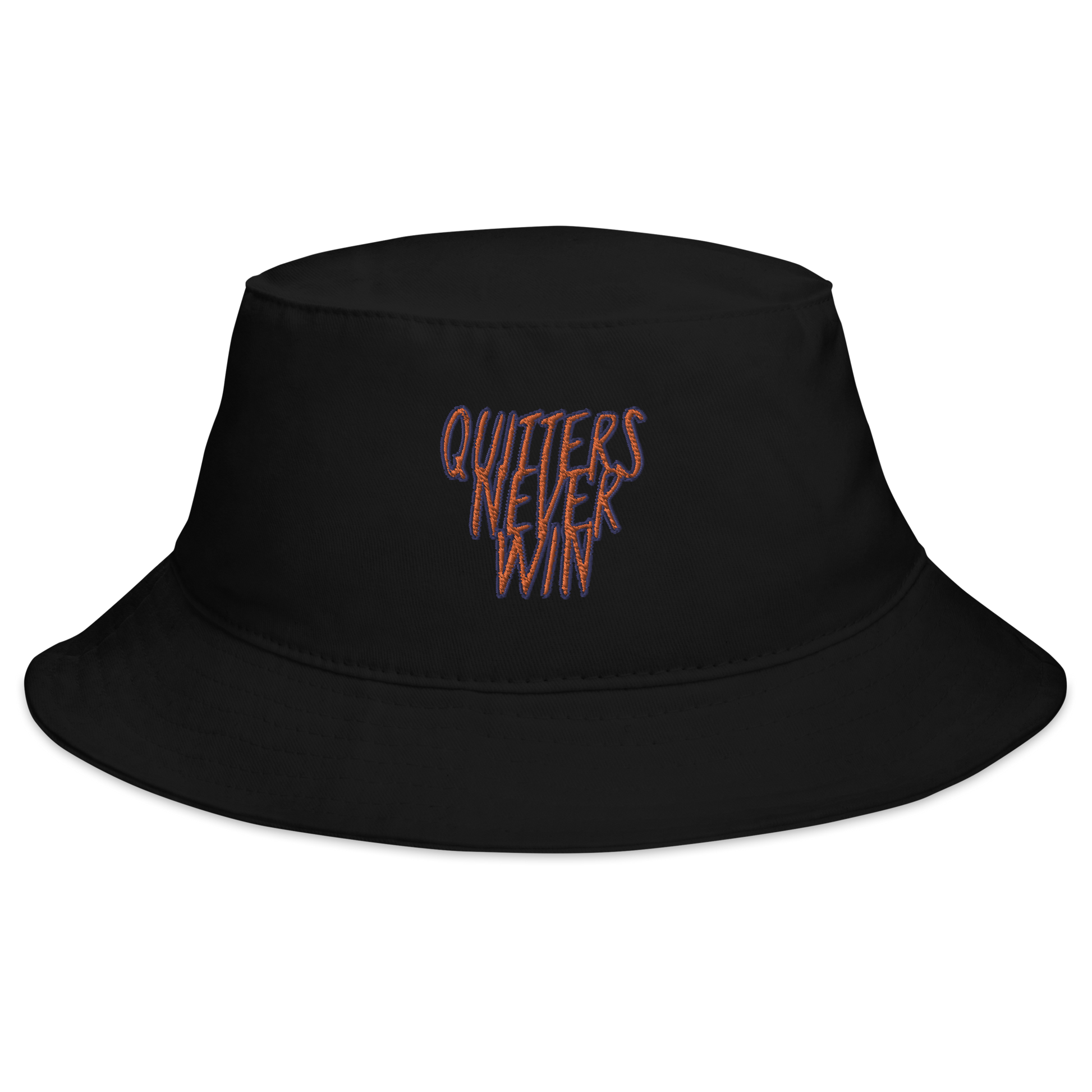 'Quitters Never Win' Bucket Hat in Black