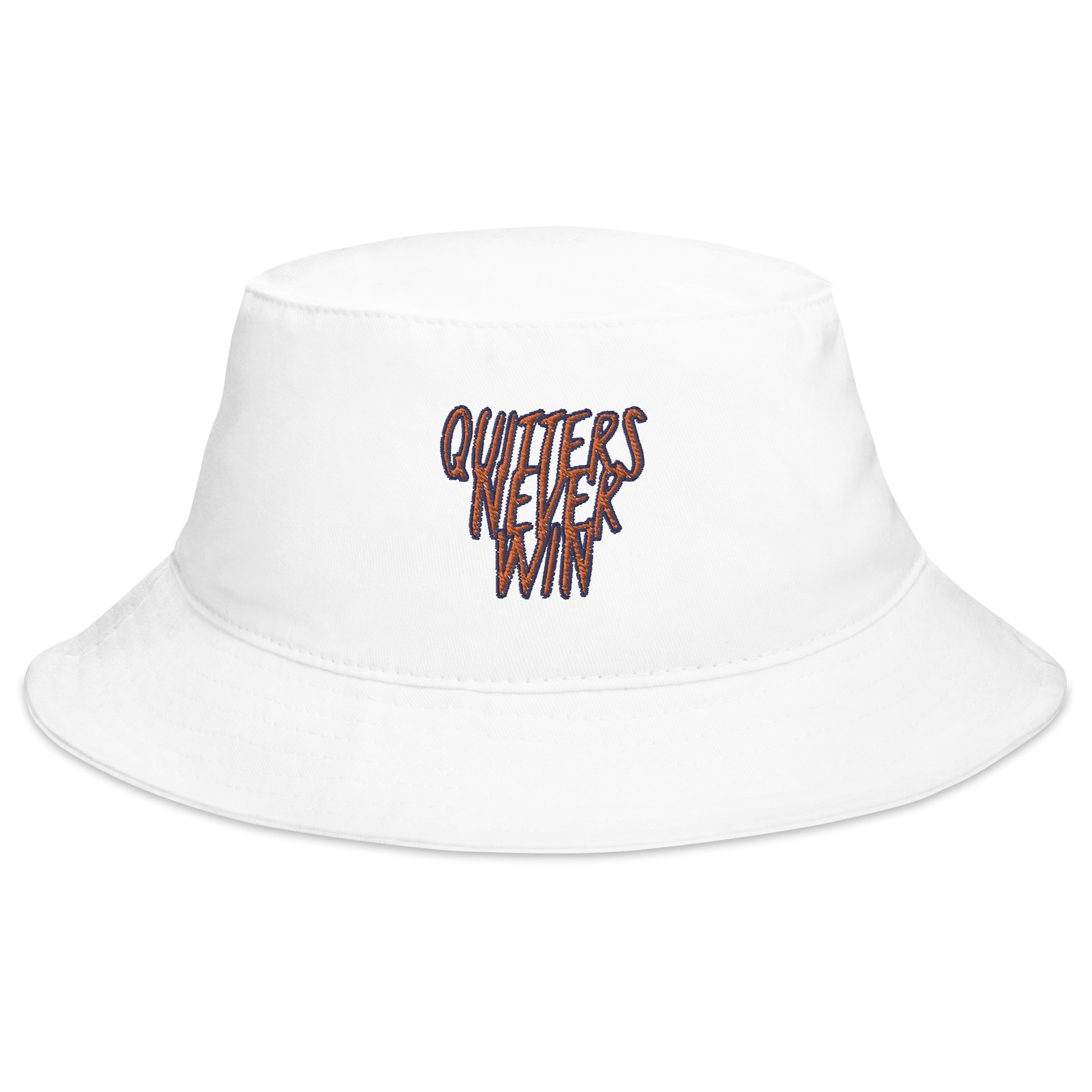 'Quitters Never Win' Bucket Hat in White